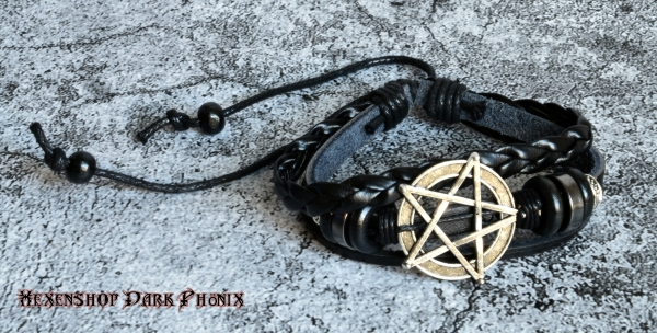 Hexenshop Dark Phönix Lederarmband mit Pentagramm